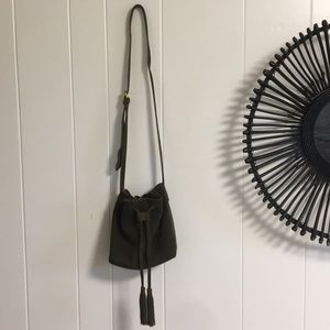 J crew olive green suede bucket purse